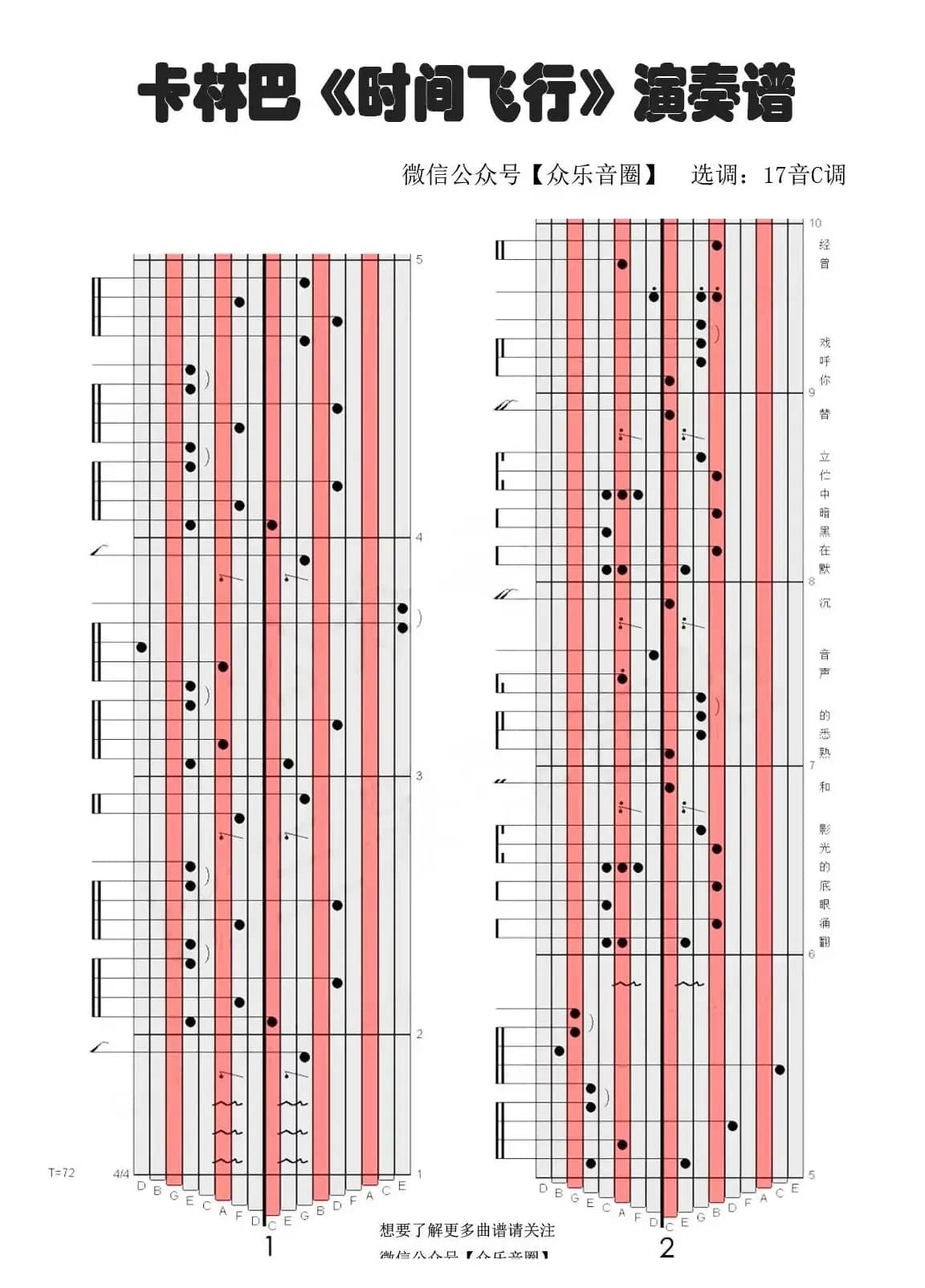 时间飞行（拇指琴卡林巴琴专用谱）