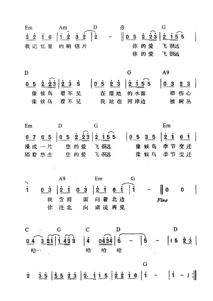 候鸟（方文山词 周杰伦曲）
