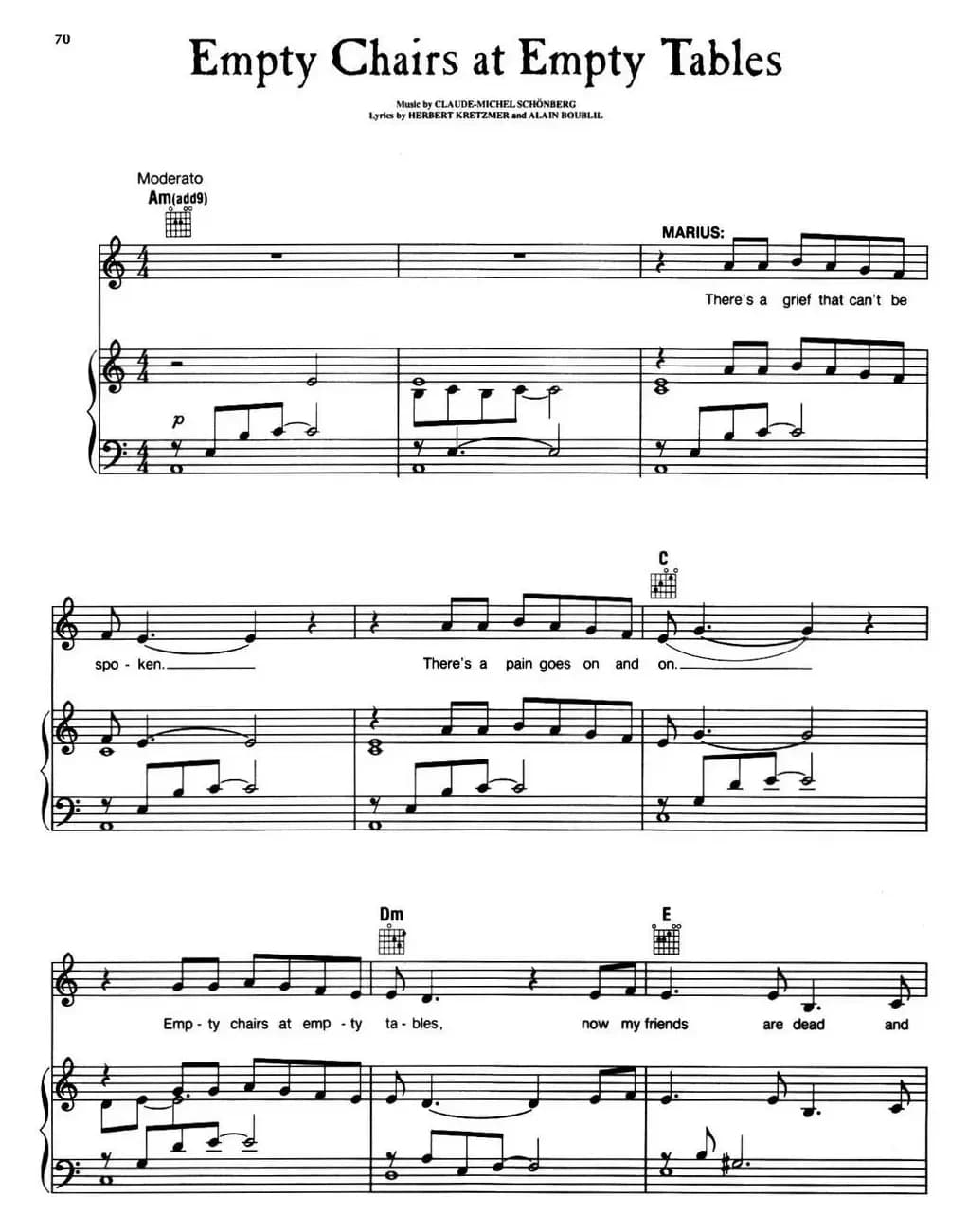 Empty Chairs at Empty Tables (音乐剧《悲惨世界》(Les Miserables)选曲、正谱 )