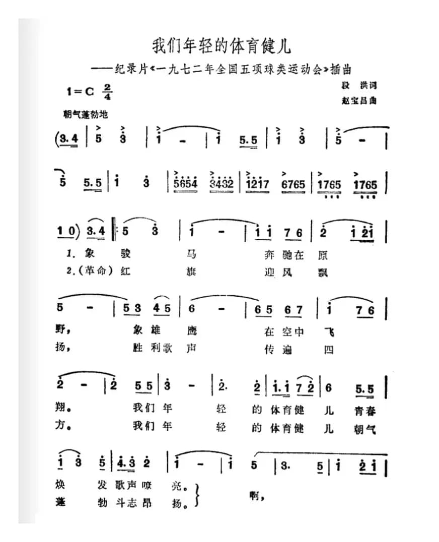 我们年轻的体育健儿（纪录片《一九七二年全国五项球类运动会》插曲）