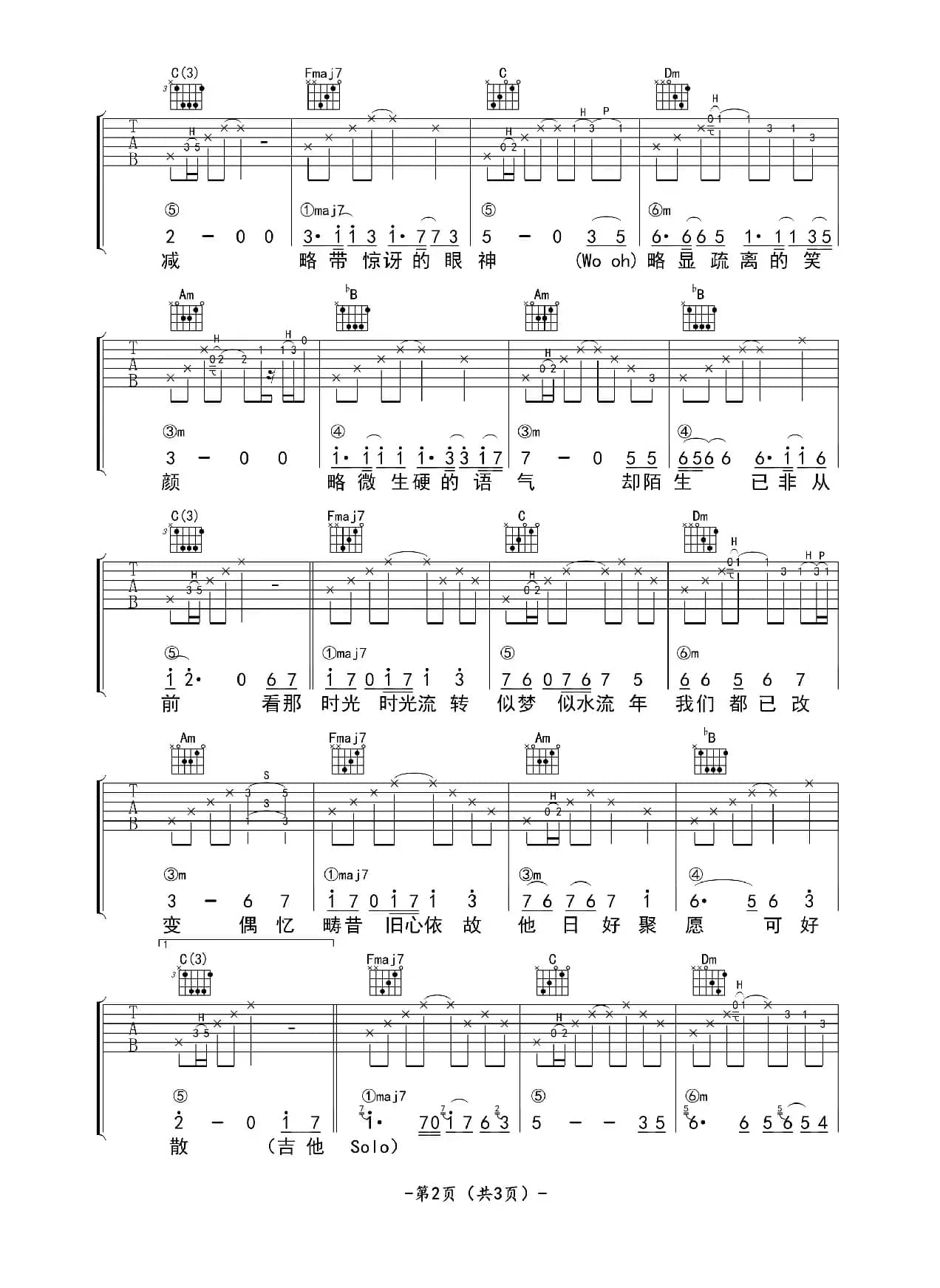 遇见曾经(吉他弹唱谱)