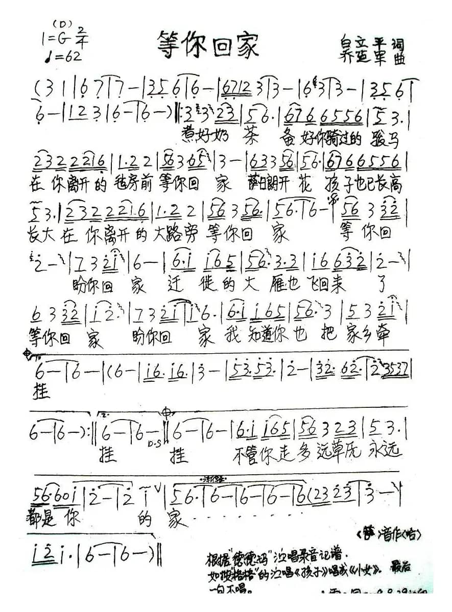 等你回家（白立平词 乔建军曲）