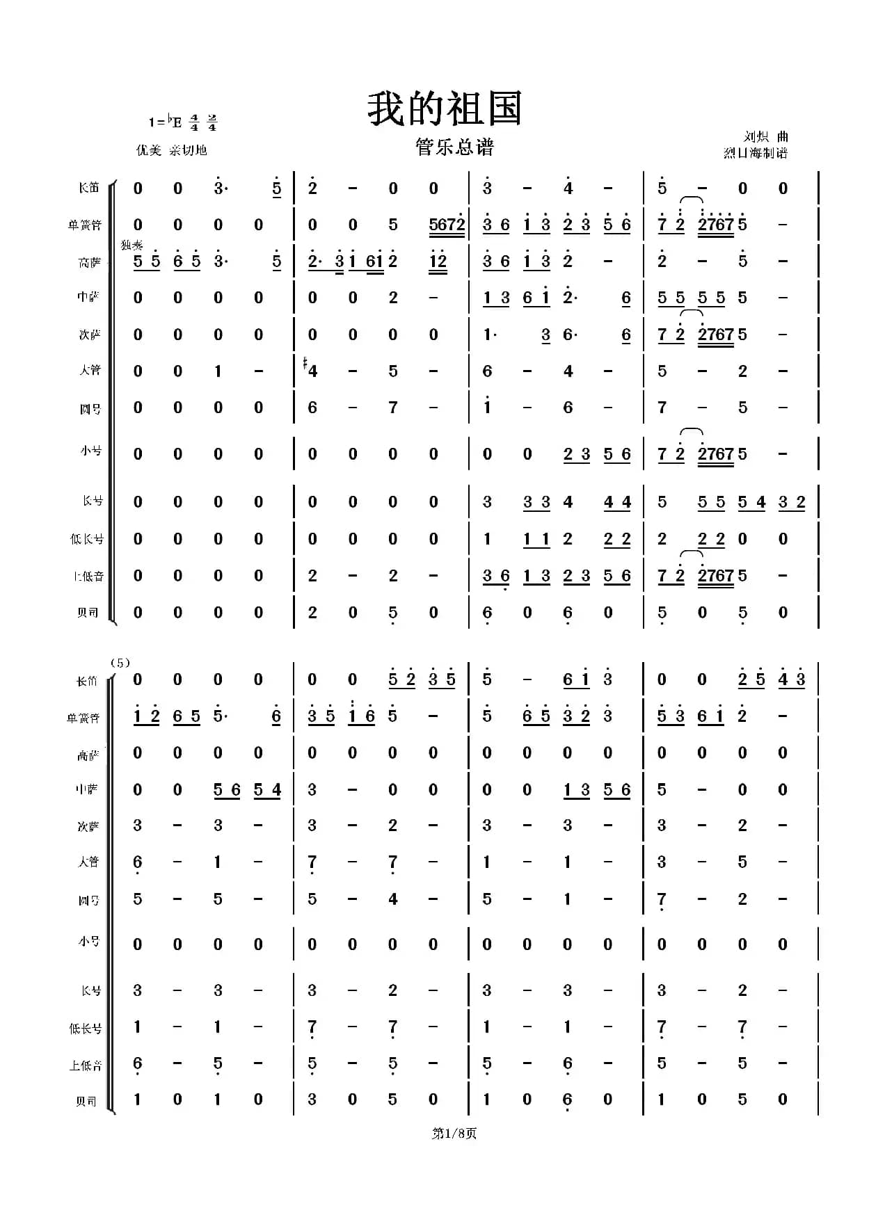 我的祖国（管乐总谱）