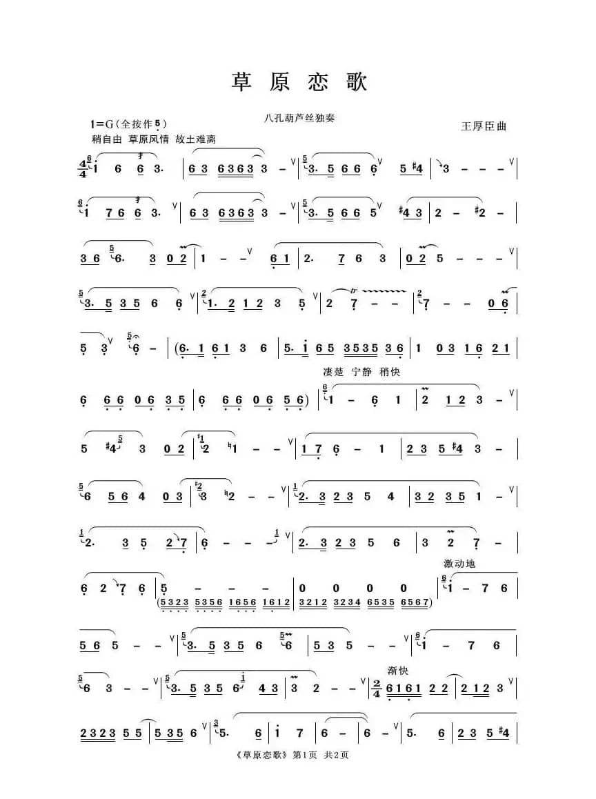 草原恋歌（八孔葫芦丝独奏）
