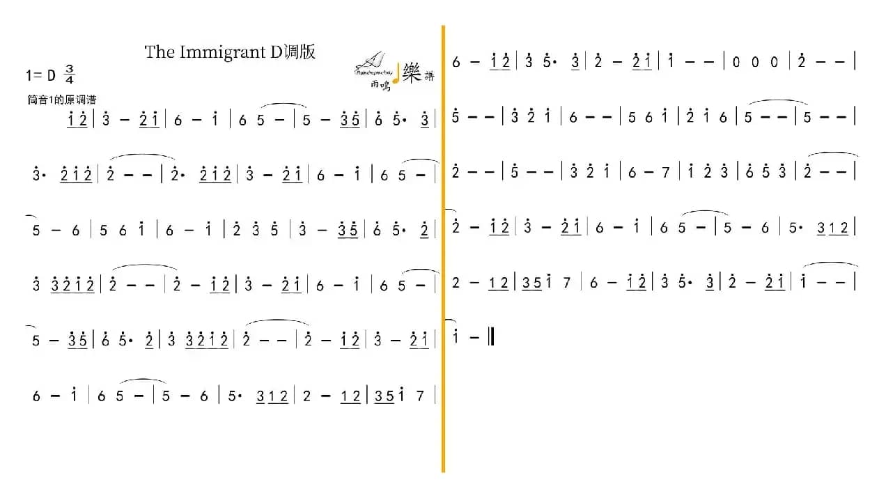 The Immigrant（五线谱/简谱）