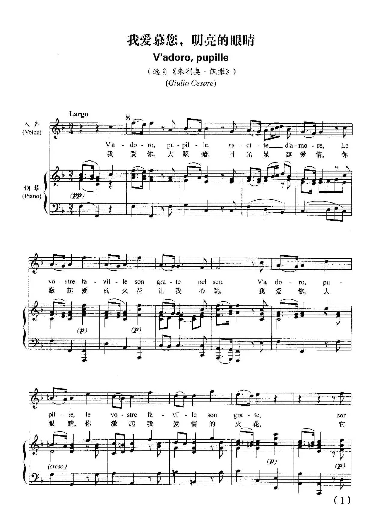 我爱慕您，明亮的眼睛（正谱版）