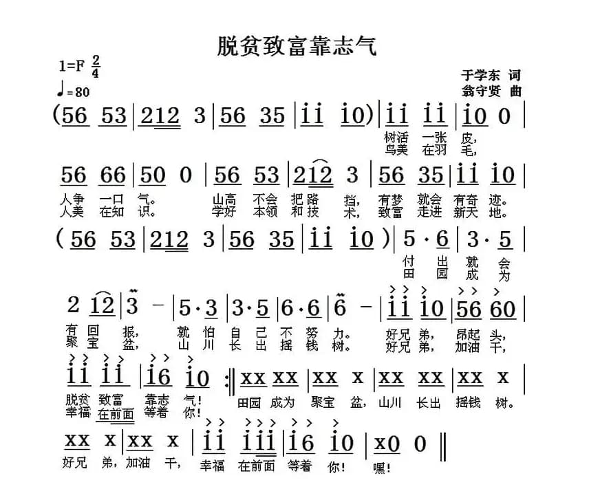 脱贫致富靠志气（于学东词 翁守贤曲）