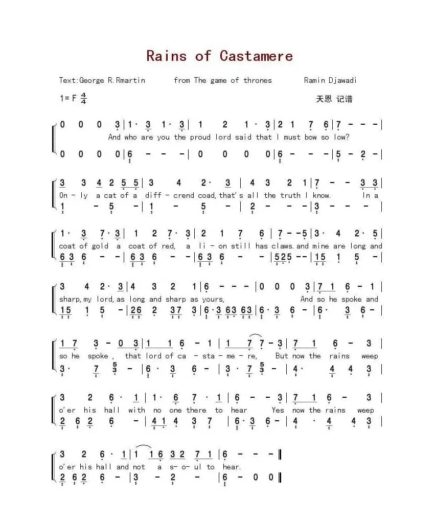 权力的游戏 （第二季插曲之《卡斯特梅的雨季》）