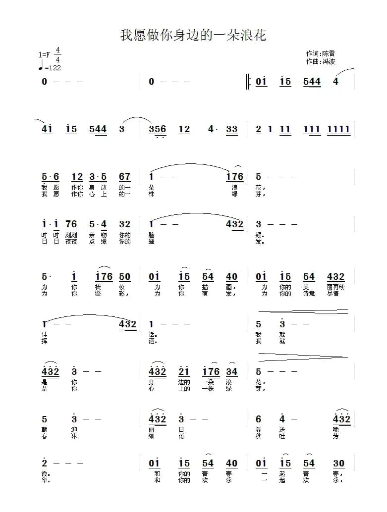 我愿做你身边的一朵浪花（陈雷词 冯波曲）