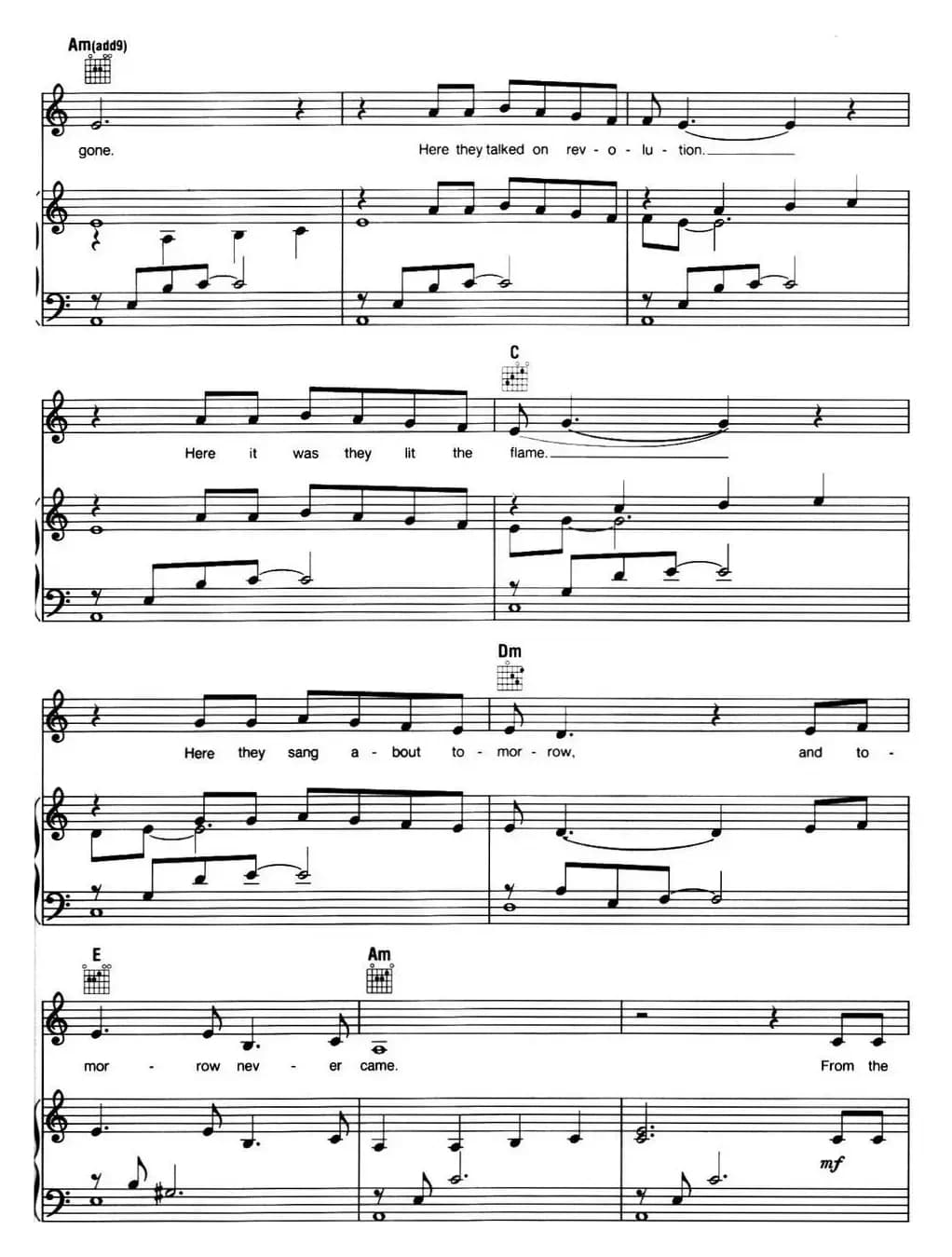 Empty Chairs at Empty Tables (音乐剧《悲惨世界》(Les Miserables)选曲、正谱 )