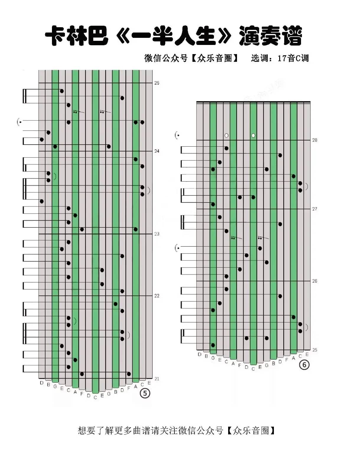一半人生（拇指琴卡林巴琴专用谱）