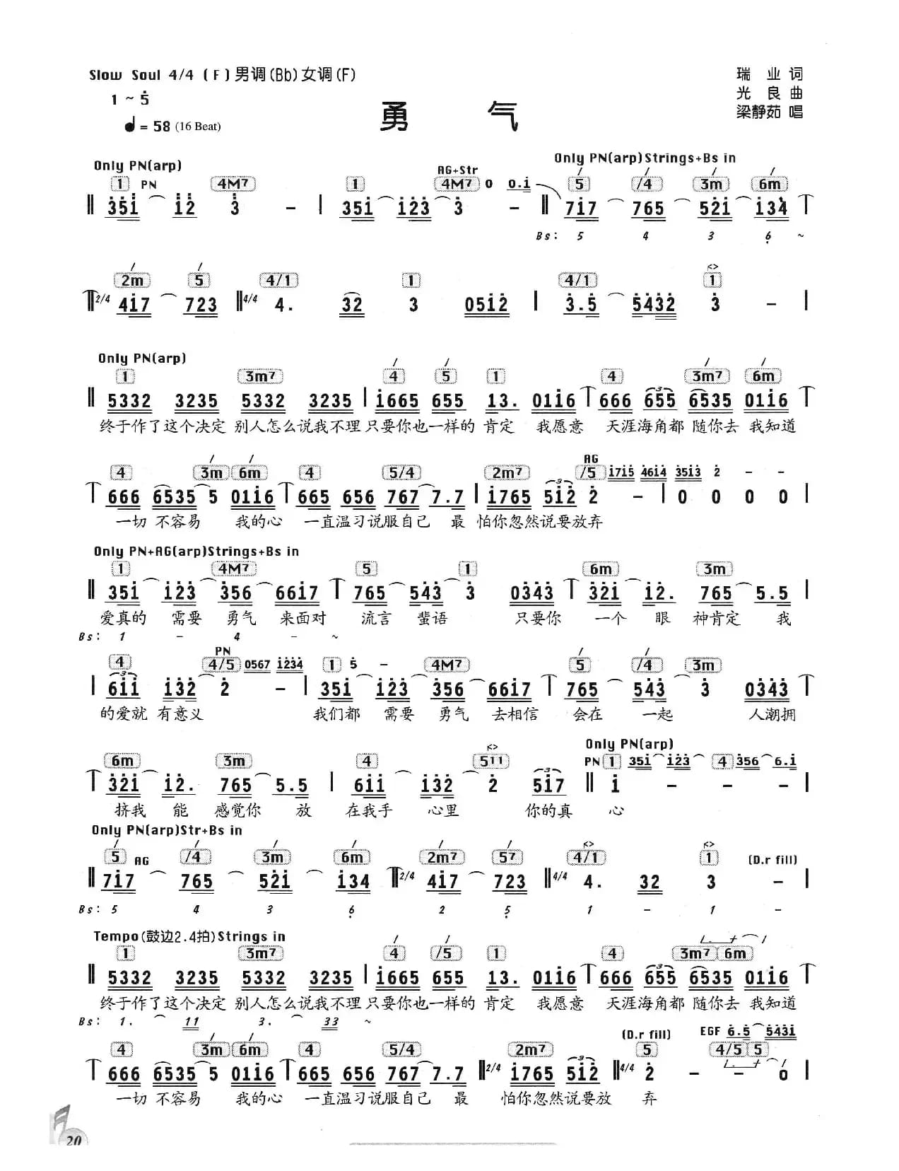 勇气（瑞业词 光良曲、编配乐谱）