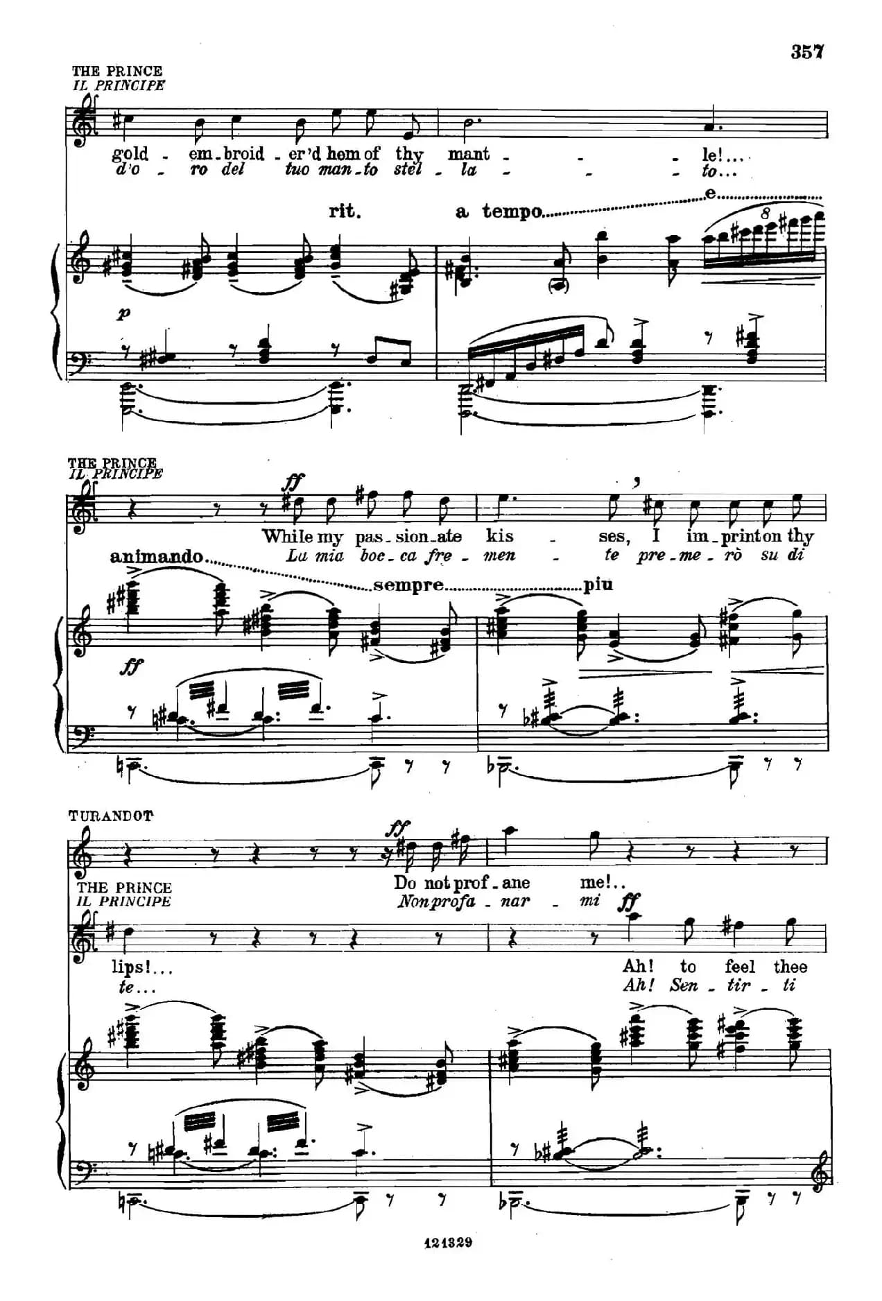 《图兰朵公主》三幕五场歌剧（英意双语）（钢琴伴奏谱 P364——373）