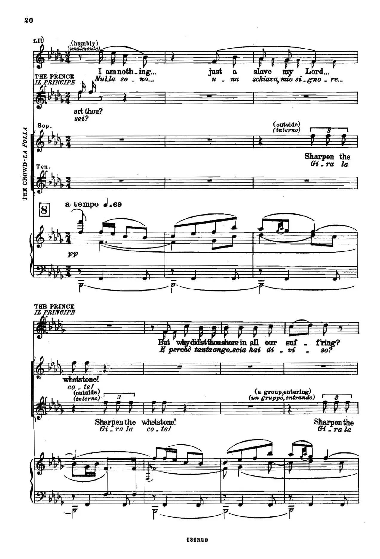 《图兰朵公主》三幕五场歌剧（英意双语）全谱（钢琴伴奏谱 P1——27）