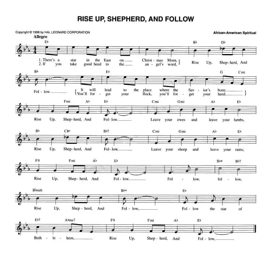 RISE UP' SHEPHERD, AND FOLLOW（五线谱）