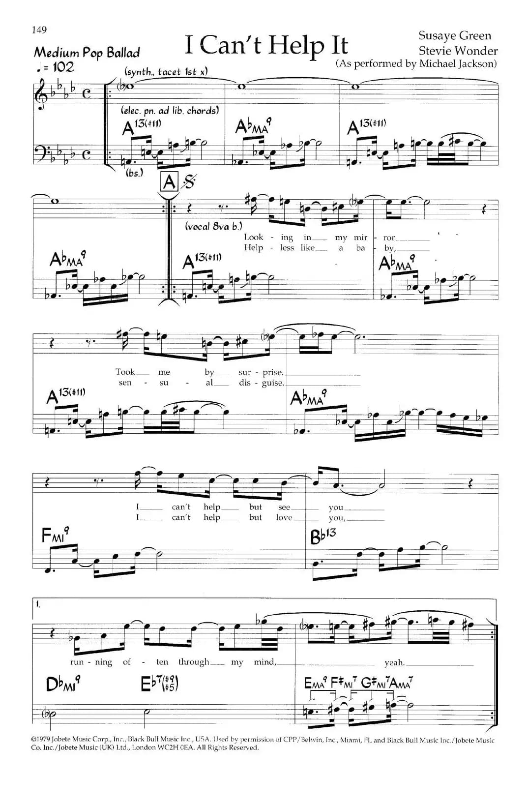 I Can't Help It（爵士钢琴弹唱谱）