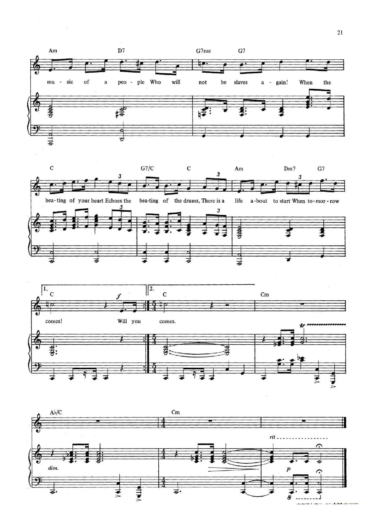 Do You Hear the People Sing? （音乐剧《悲惨世界》（Les Miserables）选曲、正谱 ）