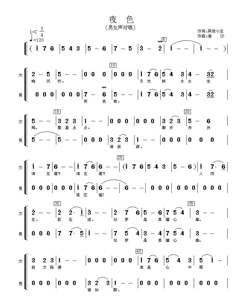 夜色（英俊小生词 渚沙曲）
