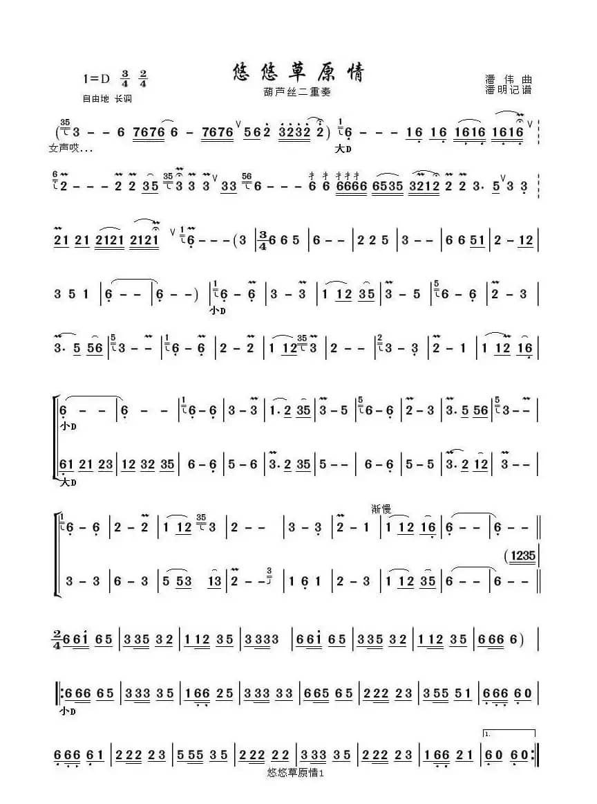 悠悠草原情（葫芦丝二重奏）