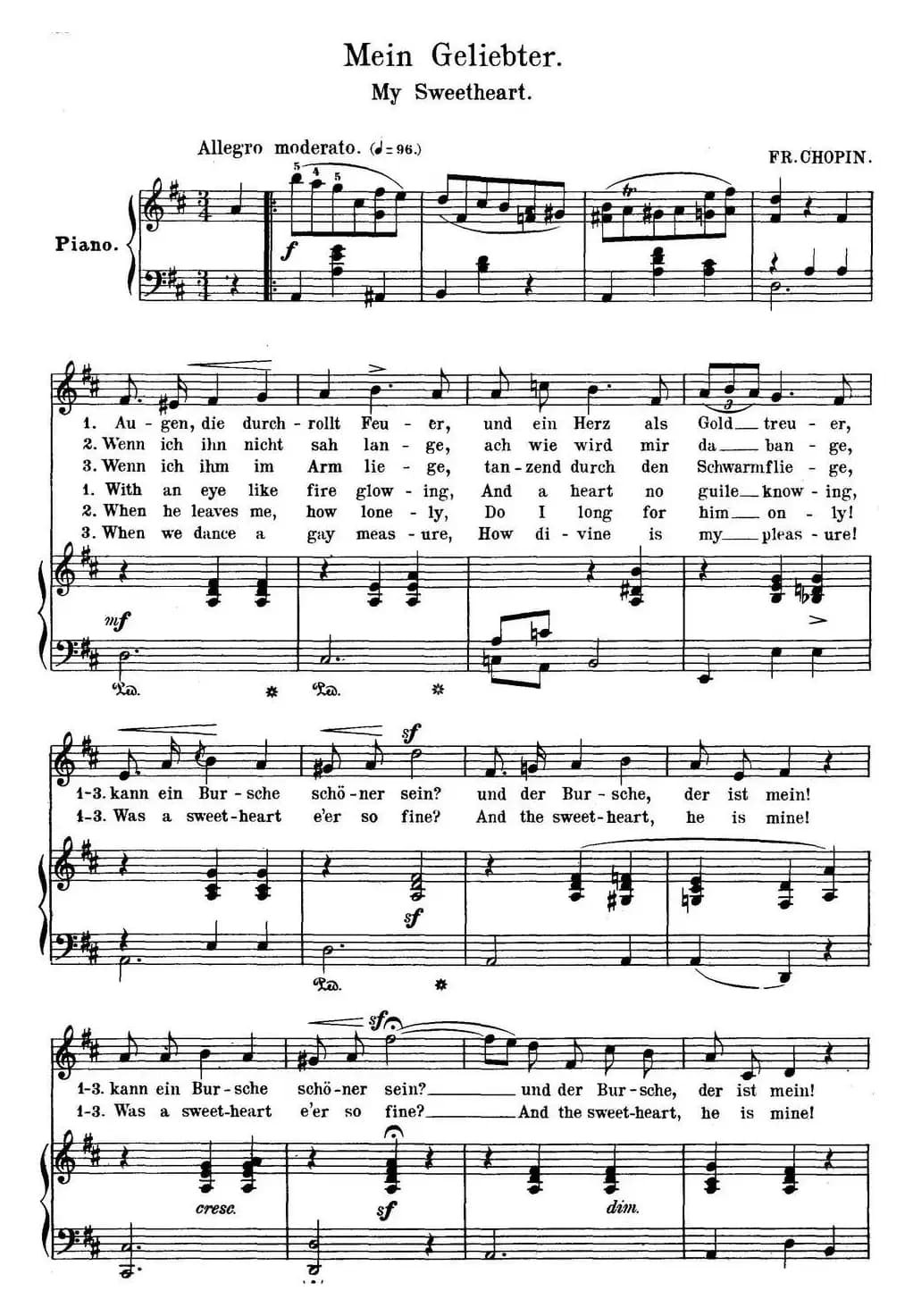 Chopin-17 Polish Songs Op.74，No.8（Mein Geliebter. My Sweetheart.）（钢琴伴奏谱）