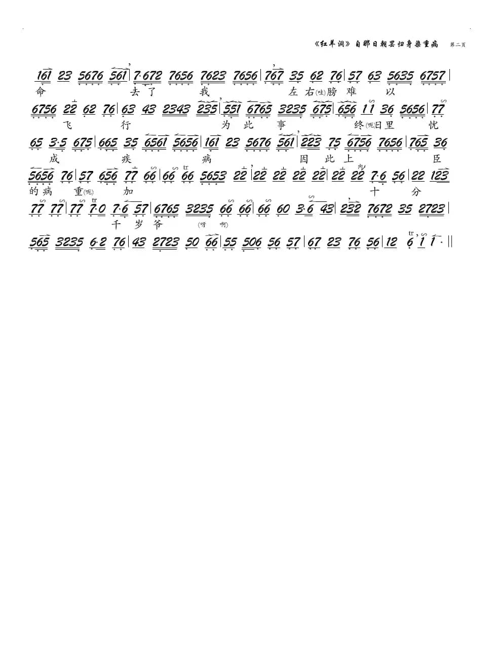 《红羊洞》自那日朝罢归身染重病（京剧《红羊洞》选段、琴谱）