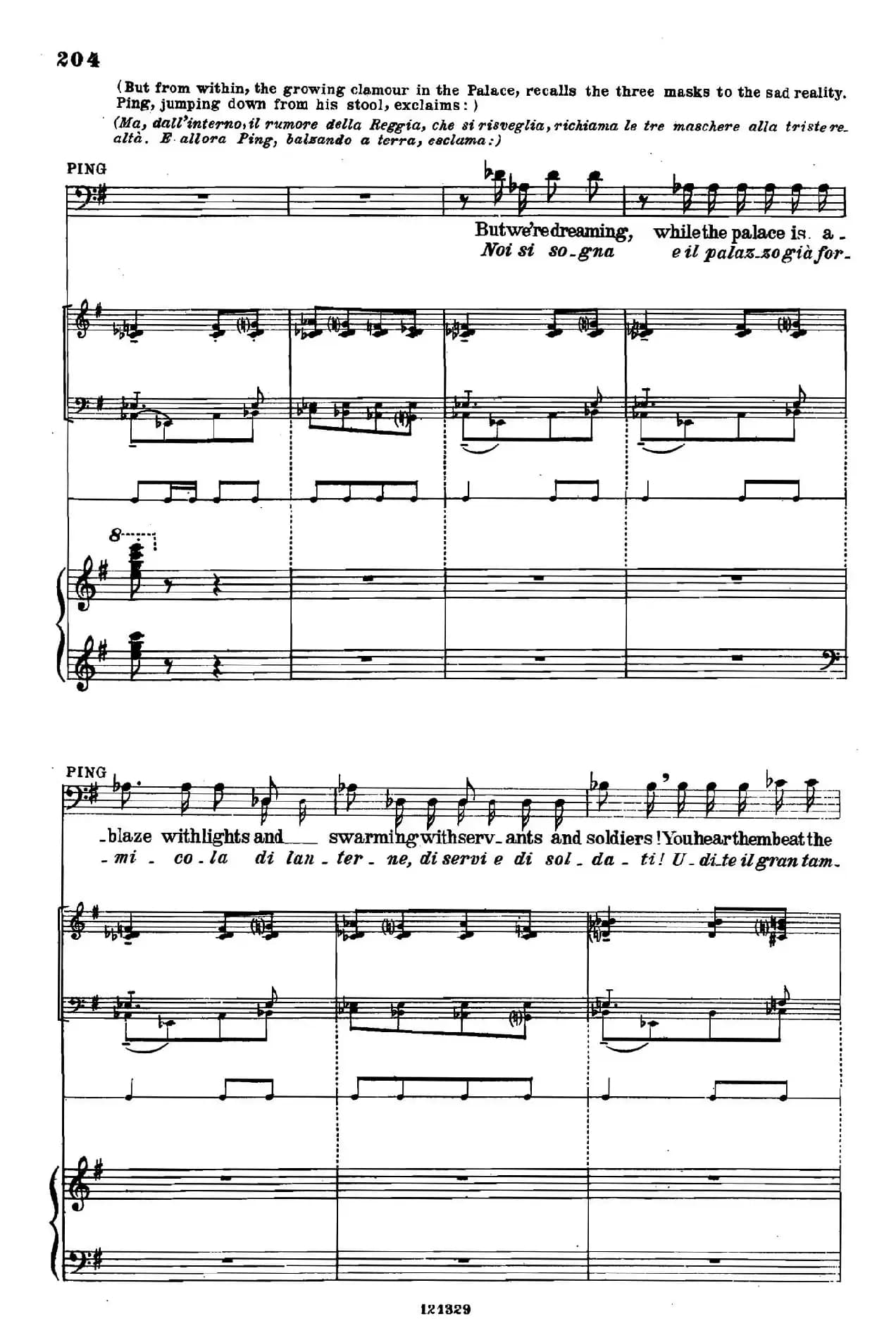 《图兰朵公主》三幕五场歌剧（英意双语）全谱（钢琴伴奏谱 P195——213）