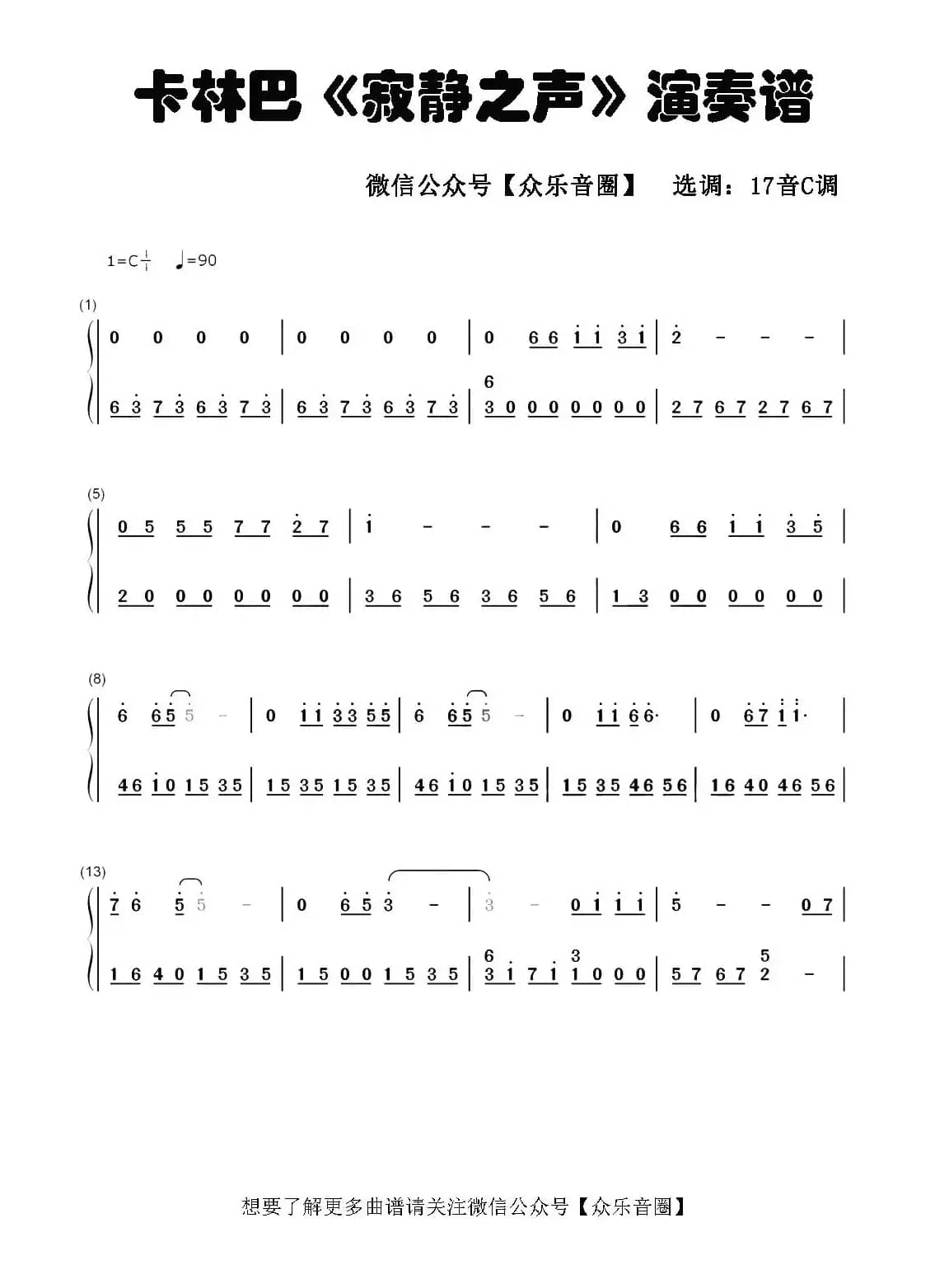 The sound of silence（拇指琴卡林巴琴和弦简谱）