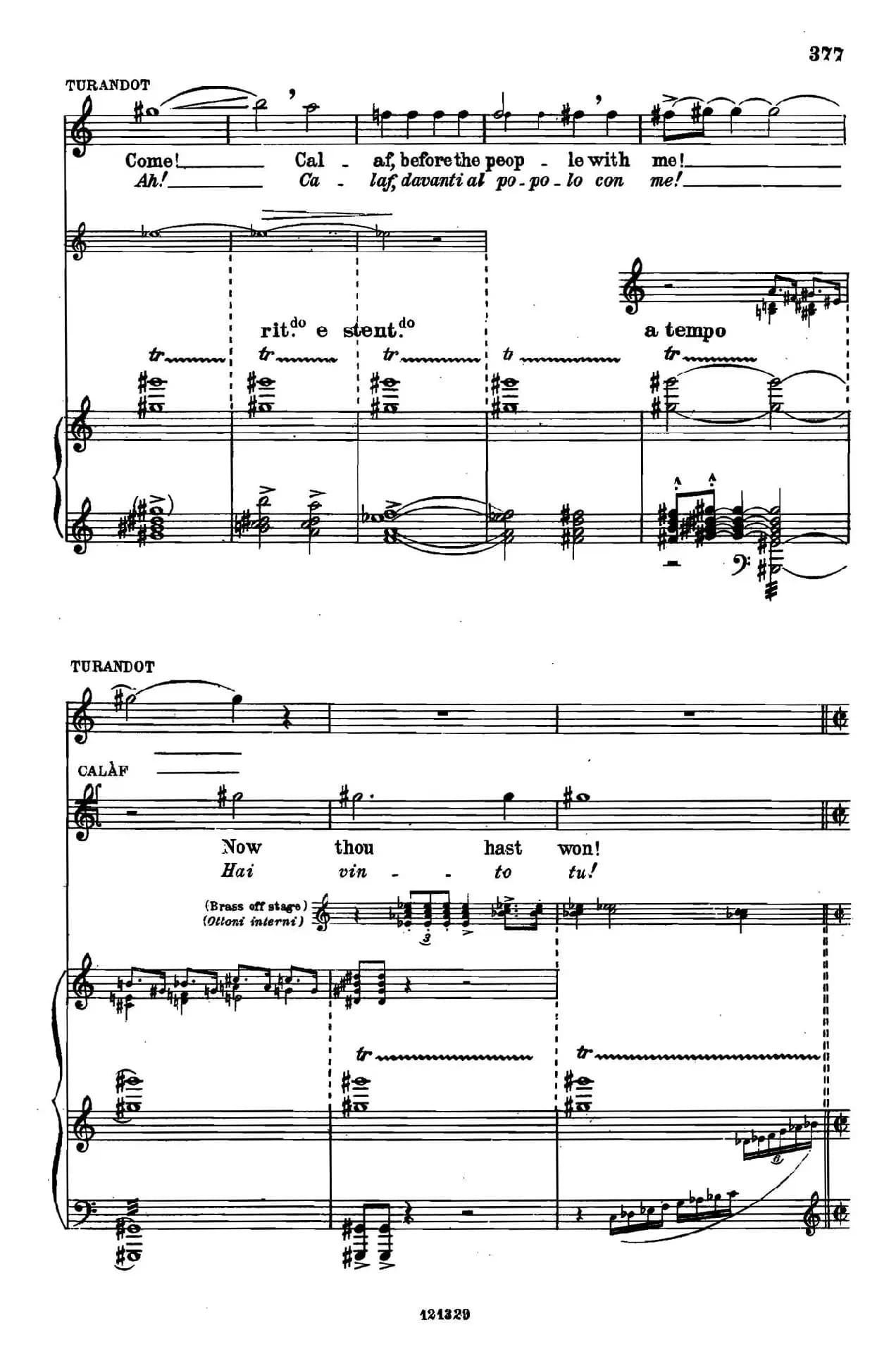 《图兰朵公主》三幕五场歌剧（英意双语）全谱（钢琴伴奏谱 P374——397）