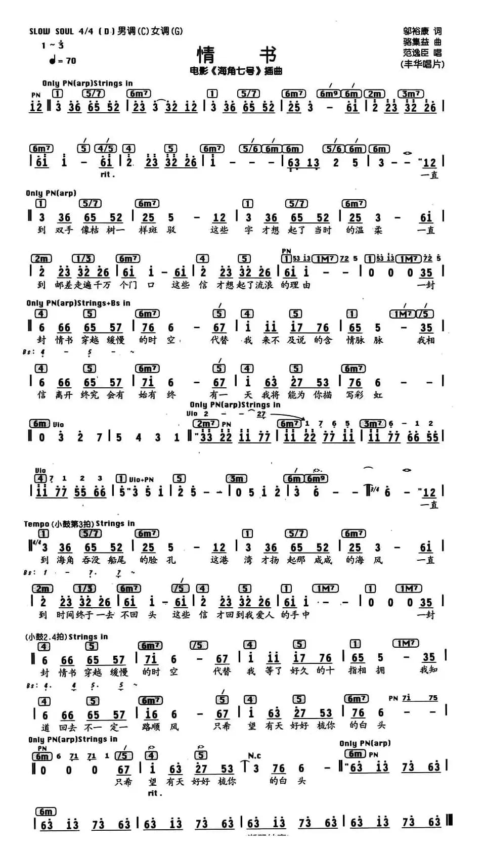 情书（电影《海角七号》插曲、编配乐谱）