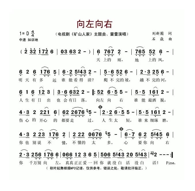 向左向右(电视连续剧《矿山人家》主题歌)