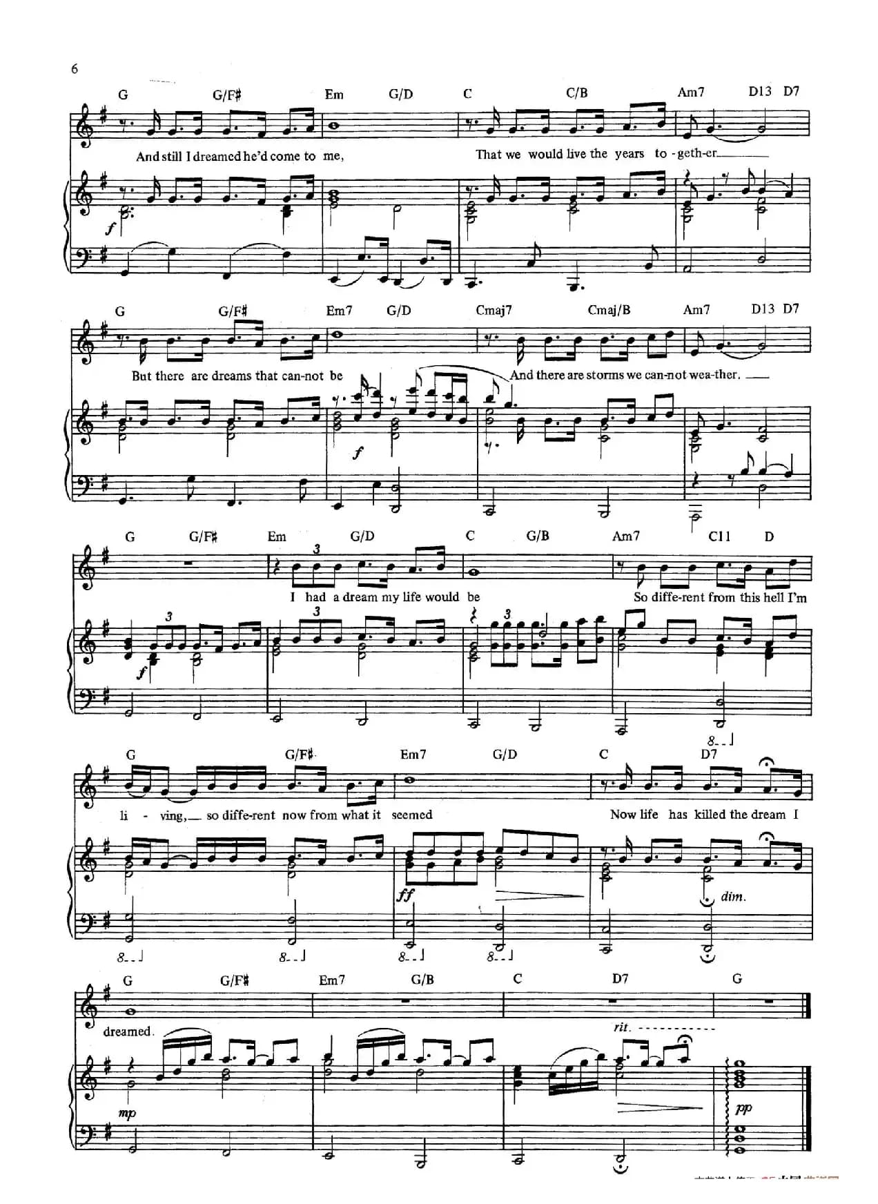 I Dreamed a Dream （音乐剧《悲惨世界》（Les Miserables）选曲、正谱 ）