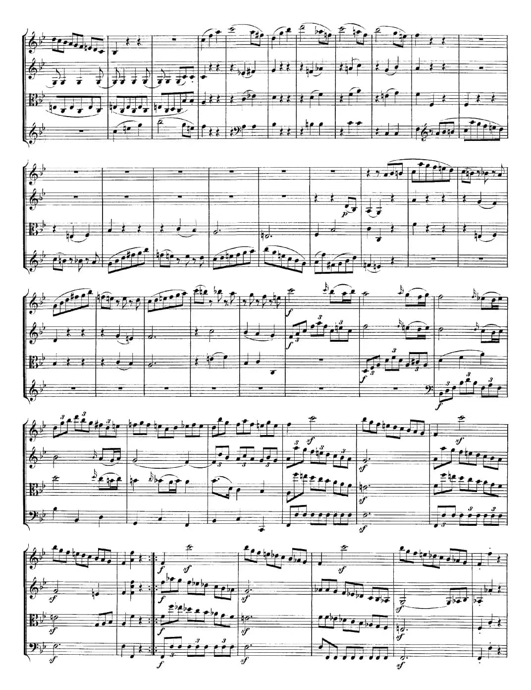 Mozart《Quartet No.22 in Bb Major，K.589》（总谱）