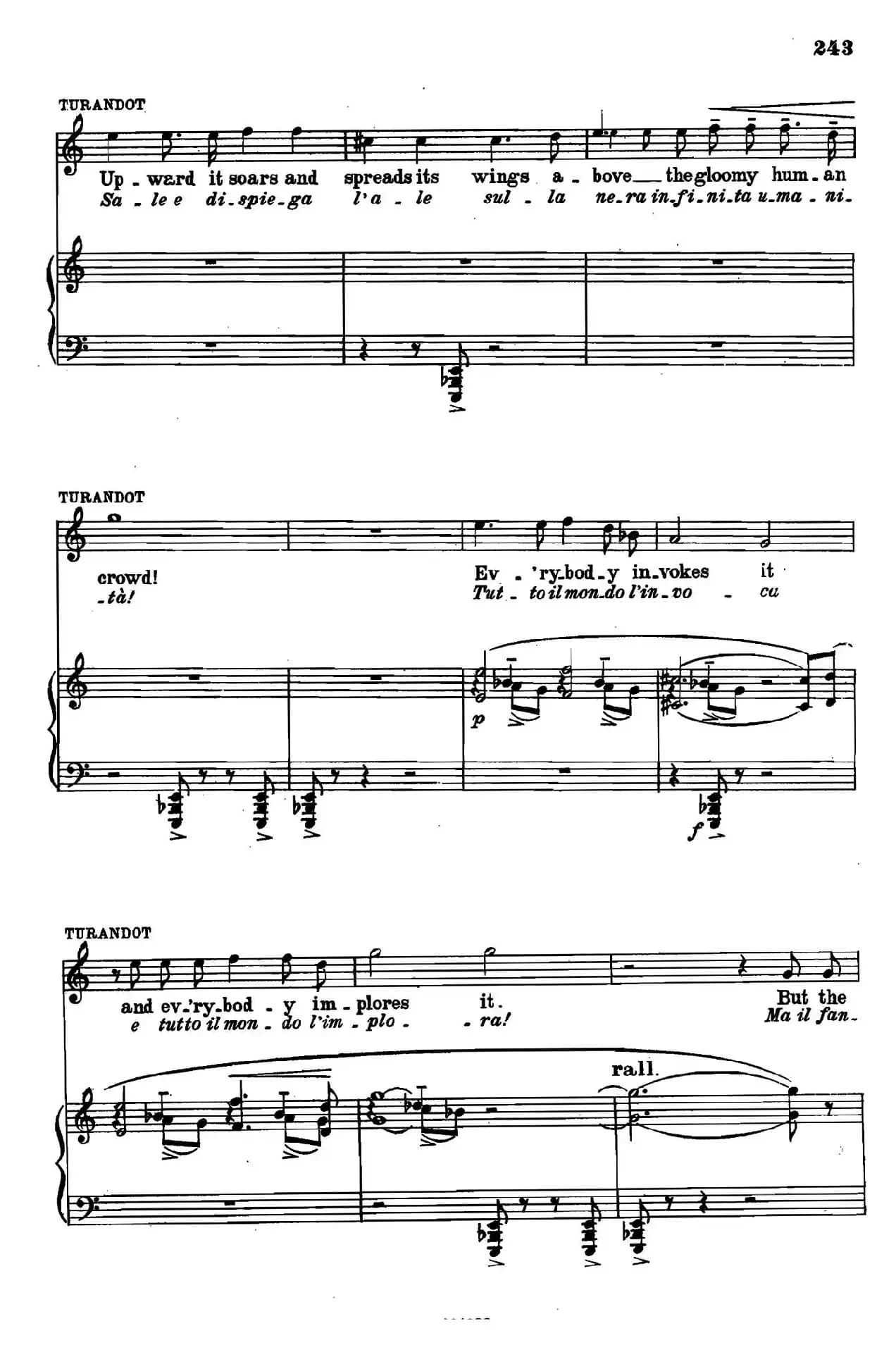 《图兰朵公主》三幕五场歌剧（英意双语）全谱（钢琴伴奏谱 P251——263）