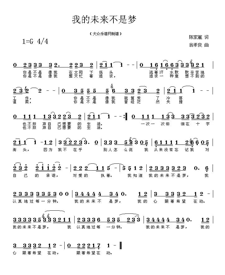 我的未来不是梦(陈德荣词 陈志远曲)