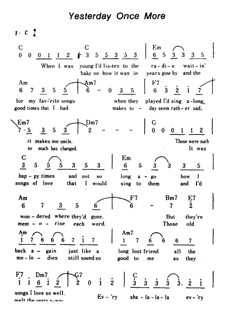 [美]Yesterday Once More（昨天再来、带和弦）