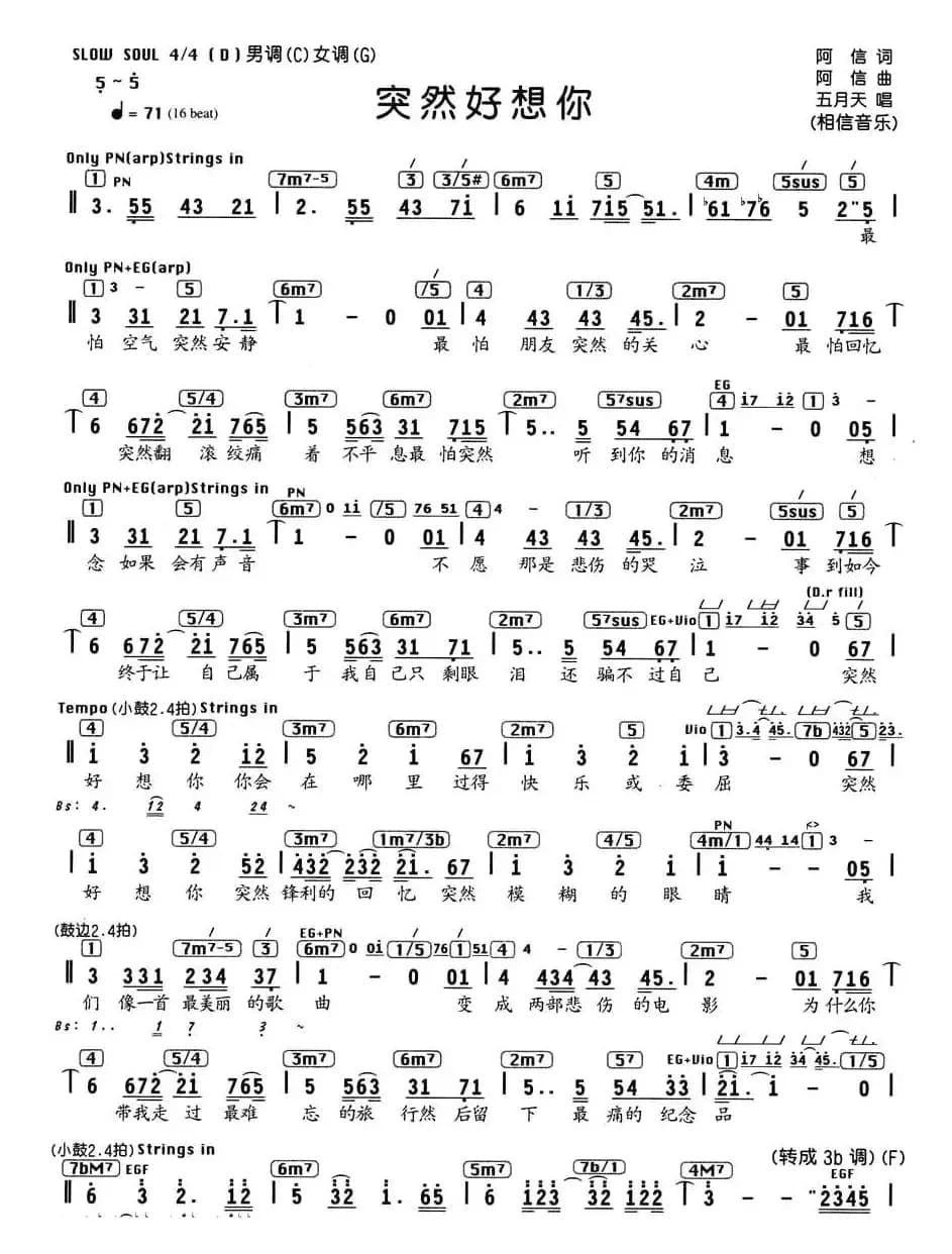 突然好想你（编配乐谱）