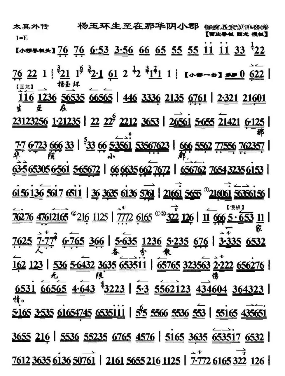 杨玉环生至在那华阴小郡（《太真外传》选段、琴谱）