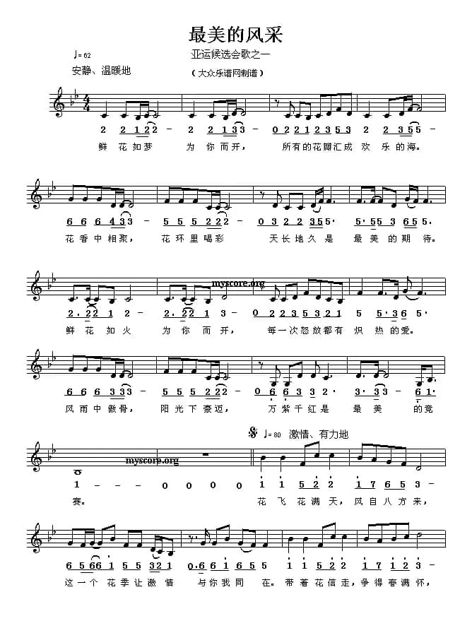 最美的风采（陈小奇词 金培达曲、线简谱对照版）