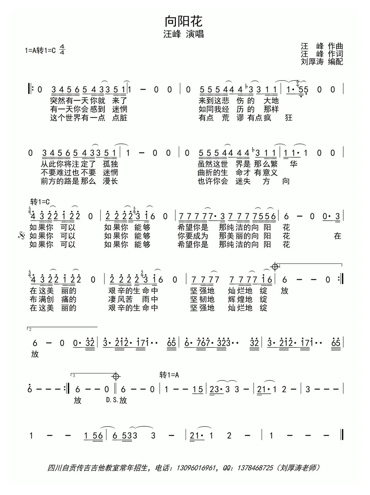 向阳花(汪峰 词曲)