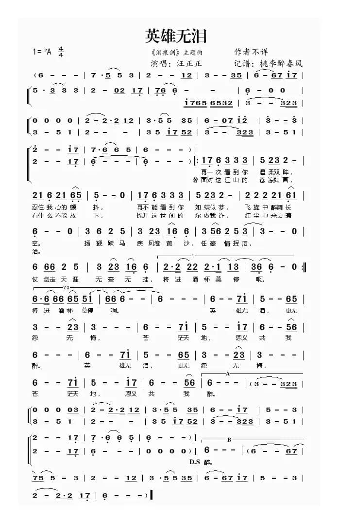 英雄无泪（电视剧《泪痕剑》主题曲）