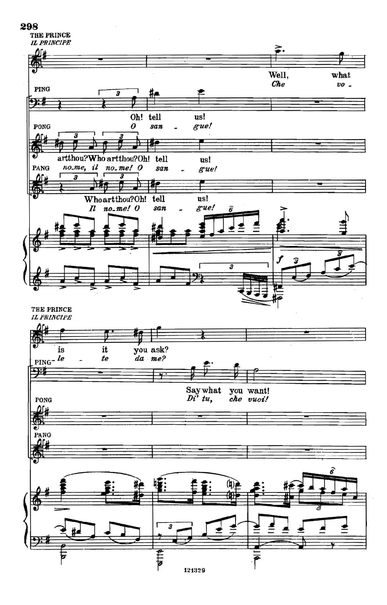 《图兰朵公主》三幕五场歌剧（英意双语）全谱（钢琴伴奏谱 P294——311）