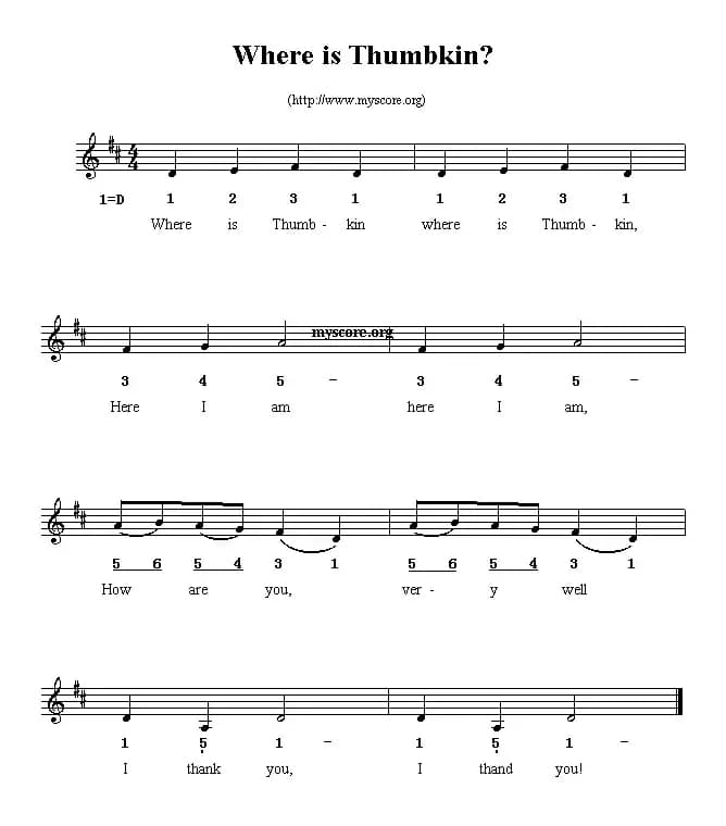 Where is Thumbkin(线简谱混排版、英文儿歌)