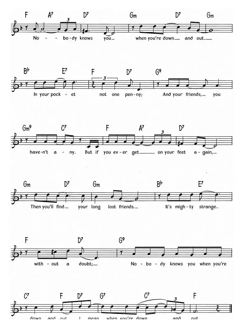 蓝调音乐：Nobody Knows You When You're Down And Out