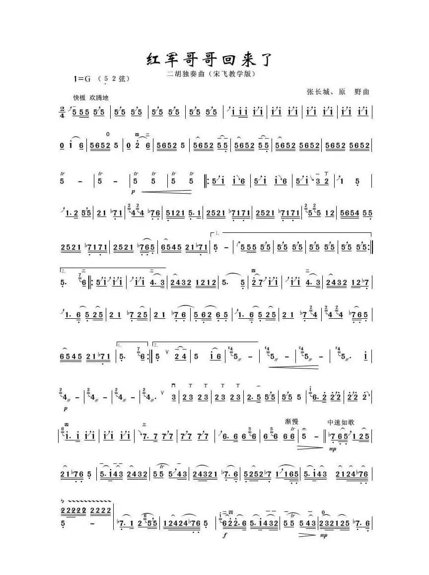 红军哥哥回来了（二胡独奏曲、宋飞教学版）
