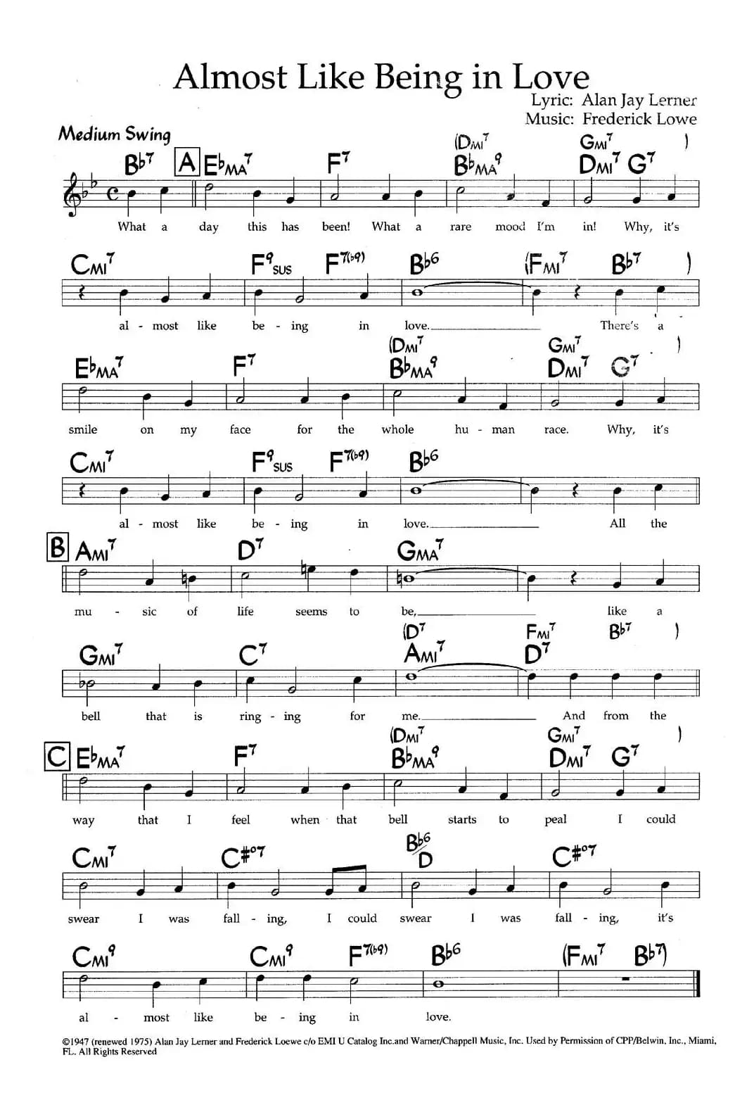 Almost Like Being in Love（带和弦五线谱）