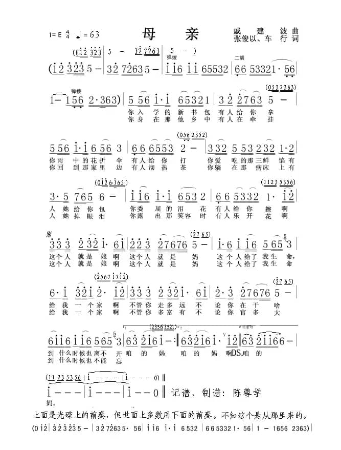 母亲（张俊以词 戚建波曲）