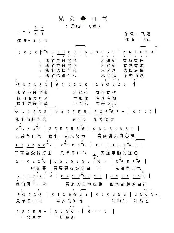 兄弟争口气  简谱