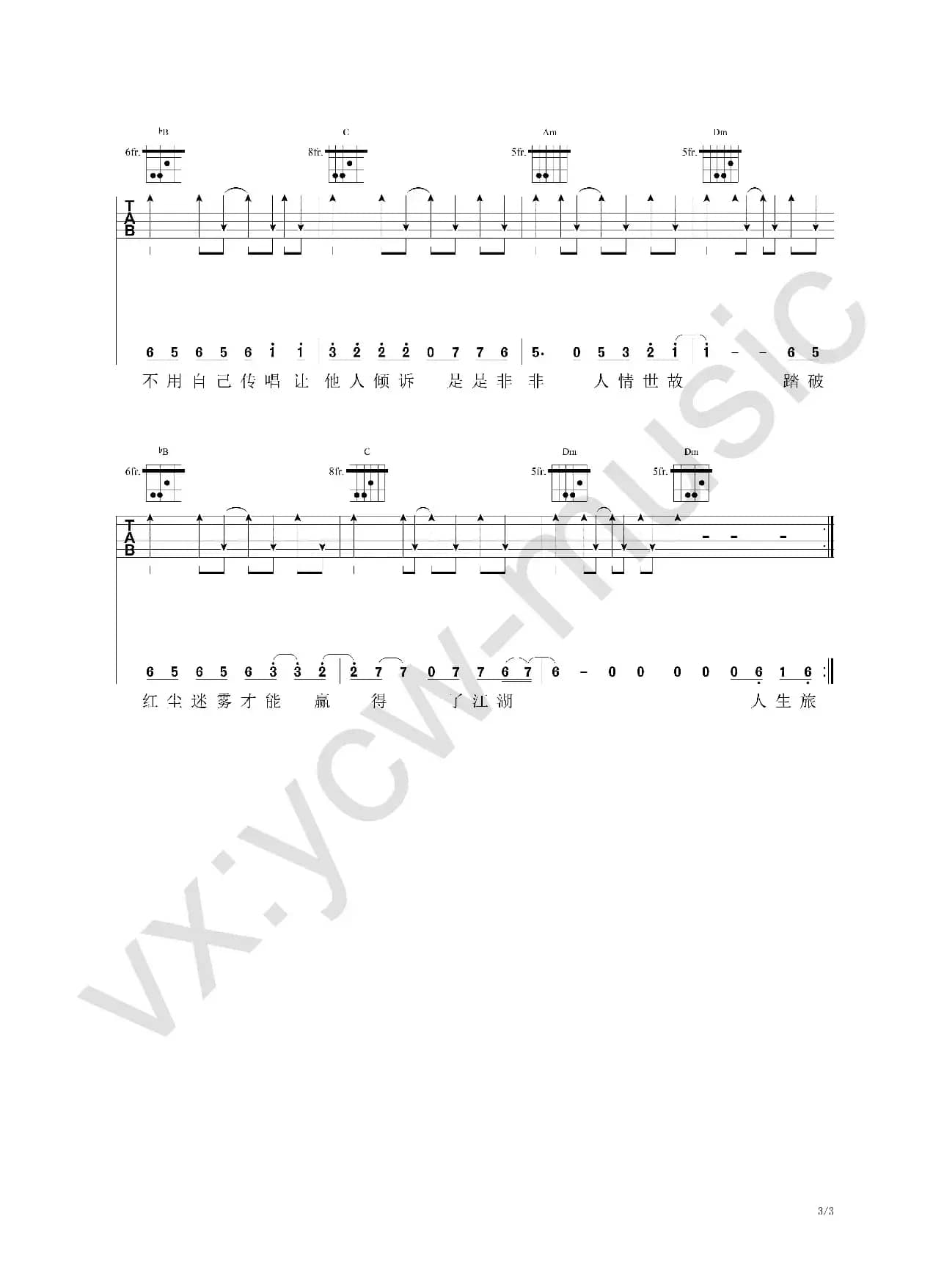 赢在江湖  F调 （吉他谱简谱）