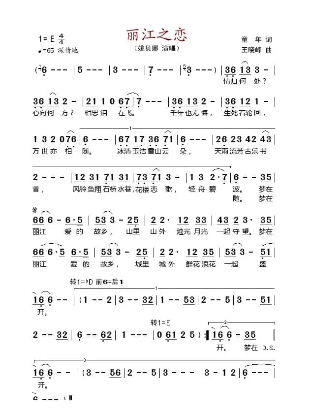 丽江之恋（童年词 王晓峰曲）