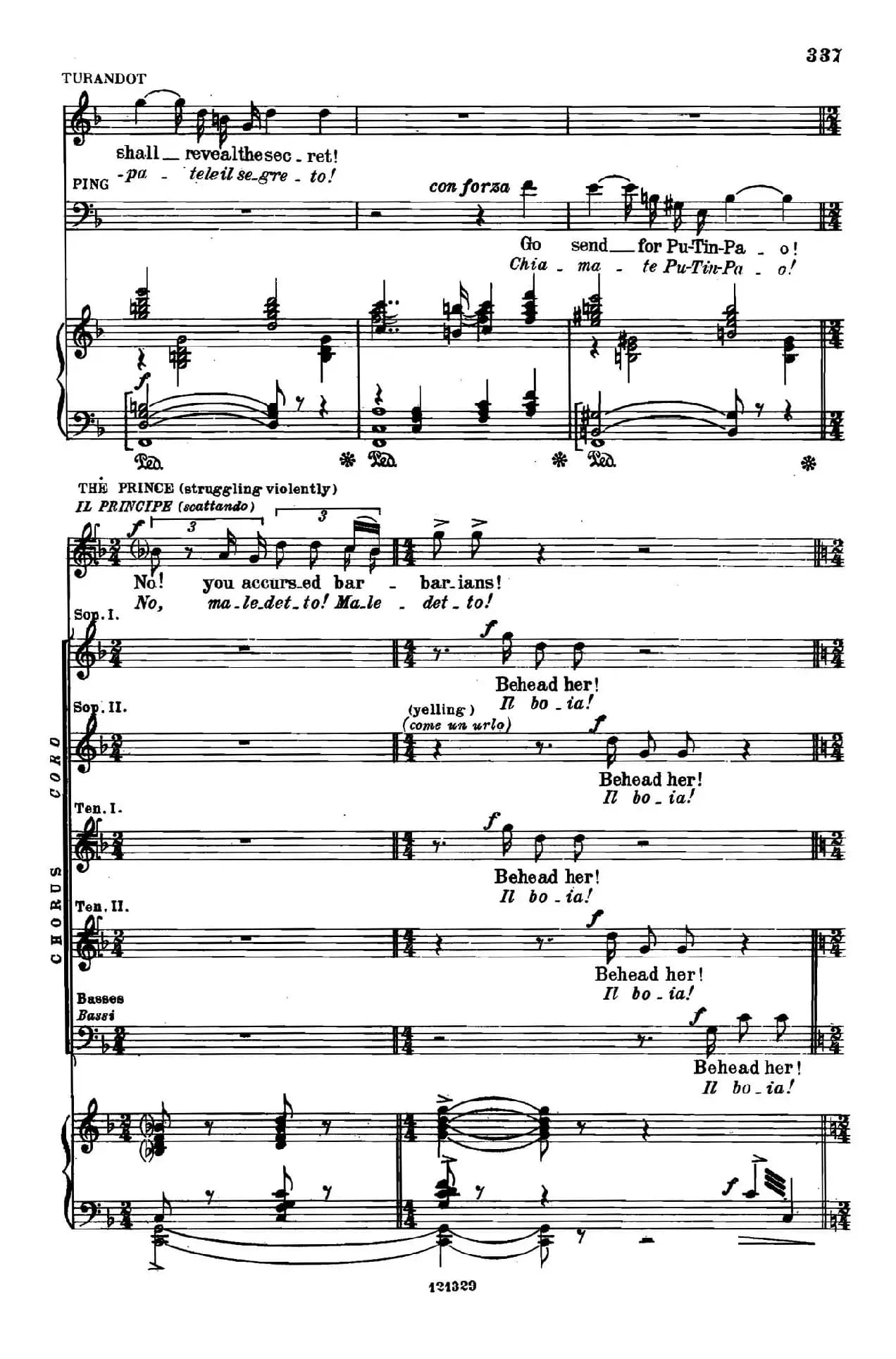 《图兰朵公主》三幕五场歌剧（英意双语）全谱（钢琴伴奏谱 P335——354）